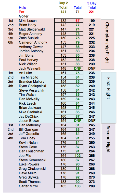 2018 Cayuga County Men's District Golf Tournament final scores